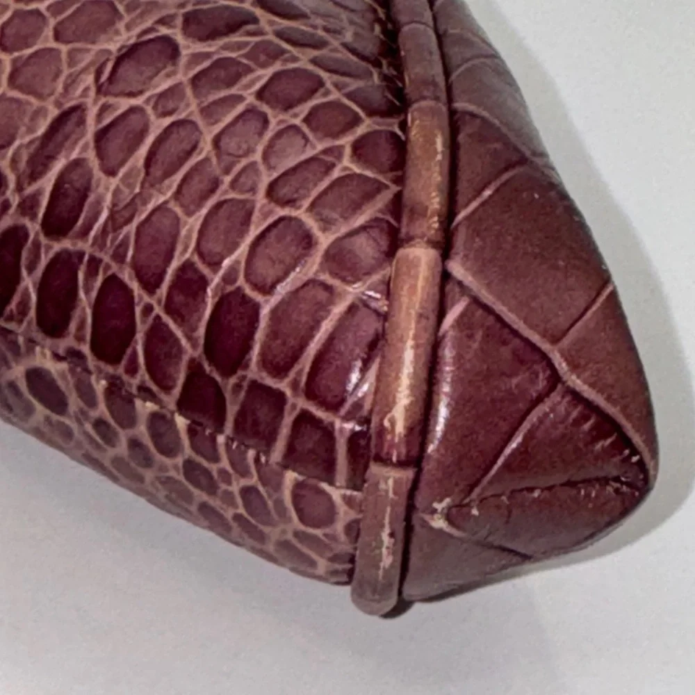 Christopher Kon  Brown Leather crocodile embossed  kiss lock  Clutch